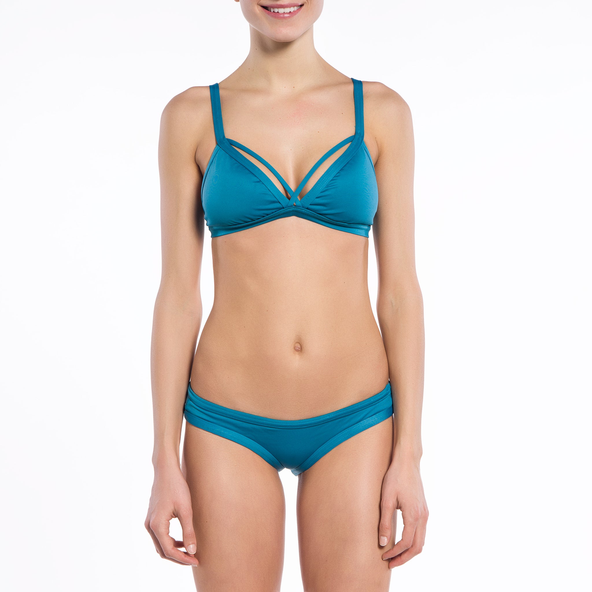Solid Teal Collection Double Triangle Bikini Top